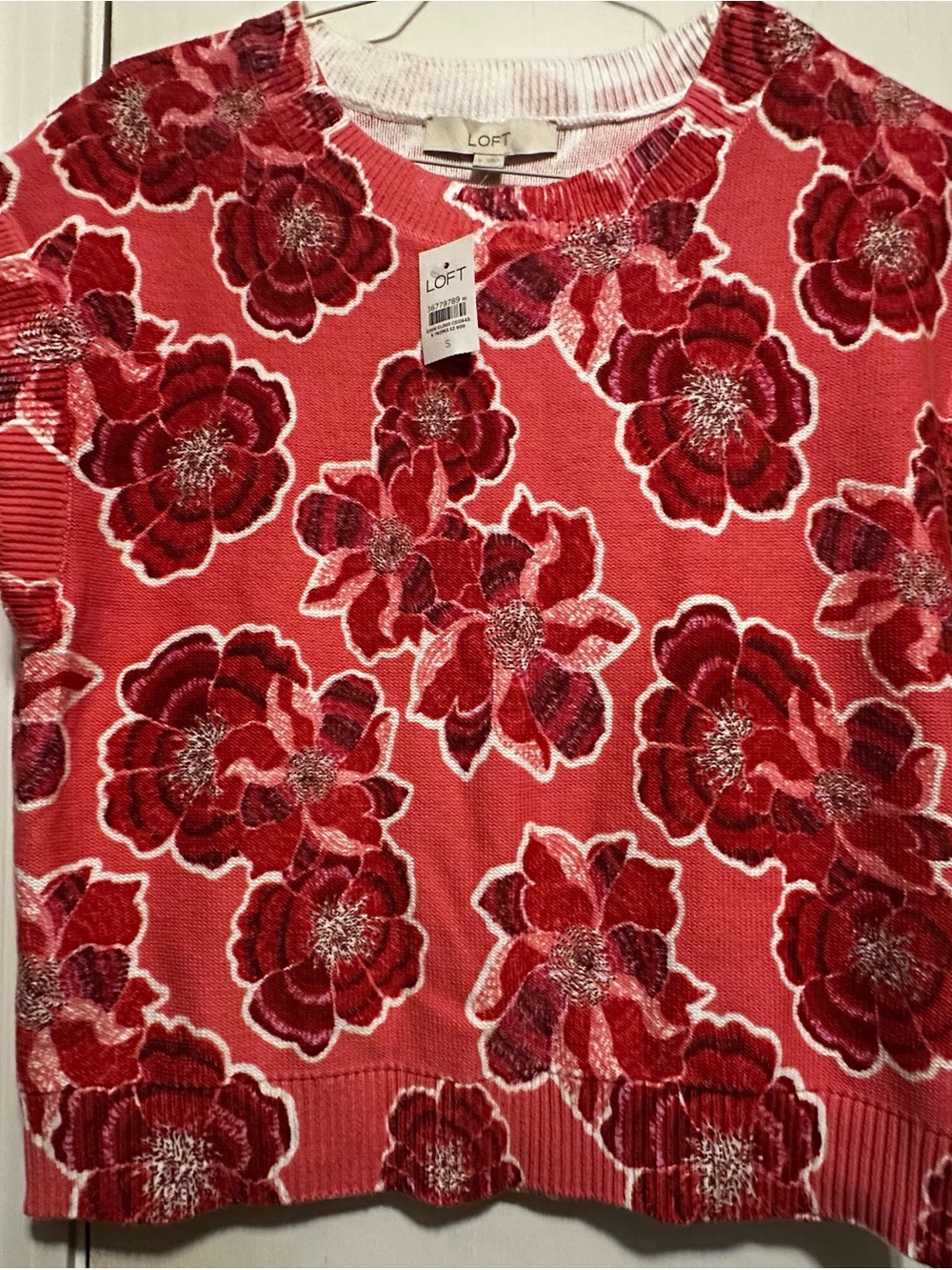 LOFT Coral Floral Crewneck Sweater